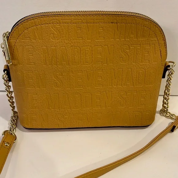 Steve Madden cross body purse faux leather yellow embossed spell out handbag - Picture 11 of 16